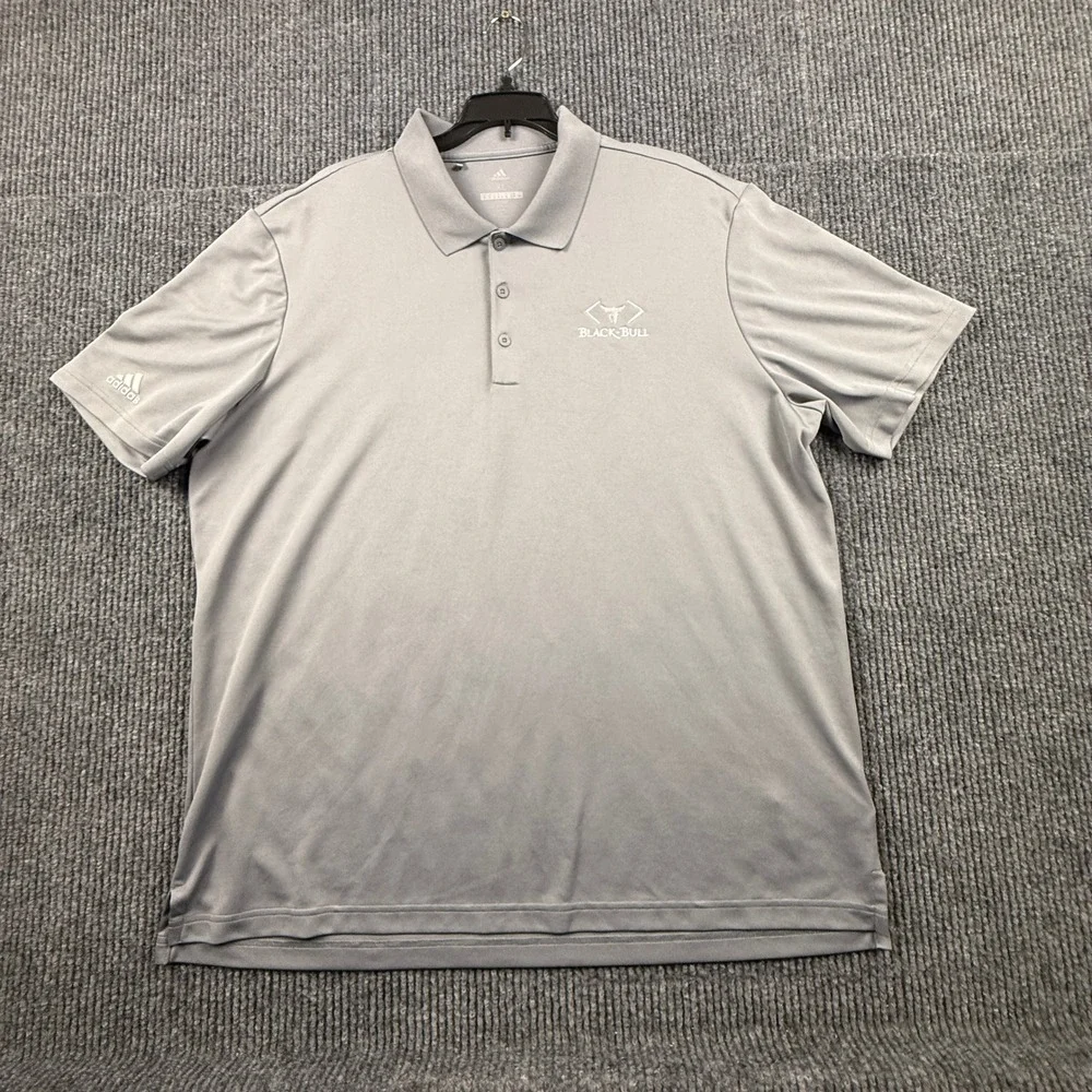 Adidas Golf Mens XL Grey Performance Polo Shirt Black Bull Logo CD3331 Short Slv